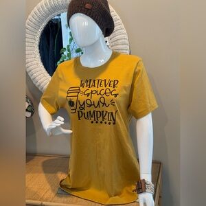 Bella Canvas mustard Yellow Graphic cottonTee ‘Whatever Spices Your Pumpkin’ new